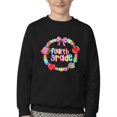 First Day Of 4th Grade Friendship Bracelet Back To School Youth Crewneck Sweatshirt - Savourry