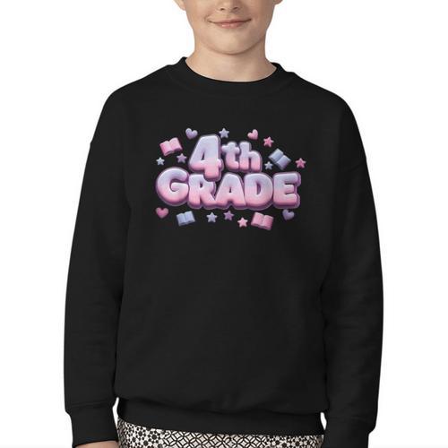 First Day Of 4th Grade Girls Coquette Bow Back To School Youth Crewneck Sweatshirt - Savourry