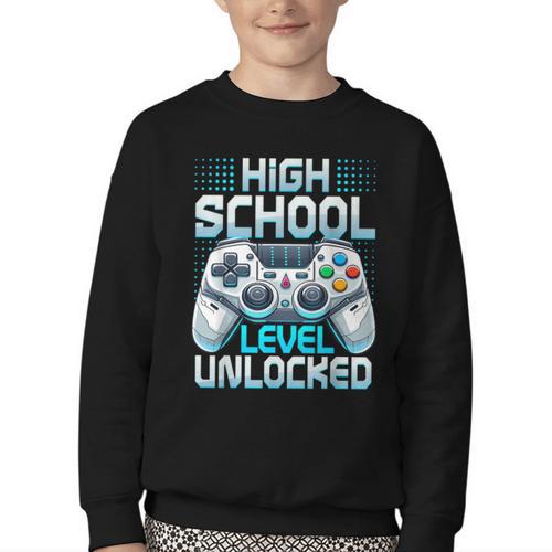 First Day Of High School Level Unlocked Back To School Gamer Youth Crewneck Sweatshirt - Savourry