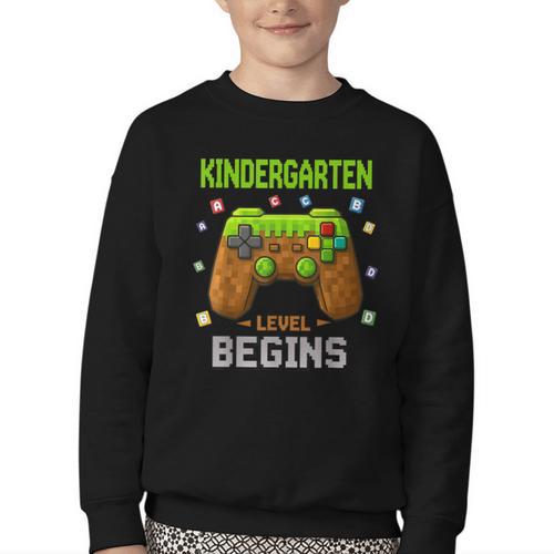 First Day Of Kindergarten Level Begins Back To School Youth Crewneck Sweatshirt - Savourry
