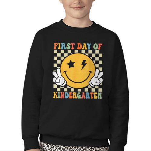 First Day Of Kindergarten Retro Back To School Girls Kids Youth Crewneck Sweatshirt - Savourry
