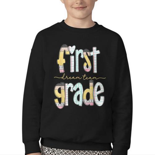 First Grade Dream Team Pencil Back To School Boys Girls Youth Crewneck Sweatshirt - Savourry