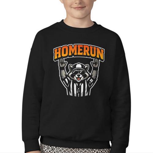 Football Referee Touchdown Baseball Homerun Raccoon Youth Crewneck Sweatshirt - Sportilla
