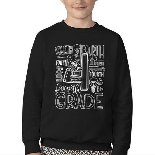 Fourth 4th Grade Typography Back To School Youth Crewneck Sweatshirt - Savourry