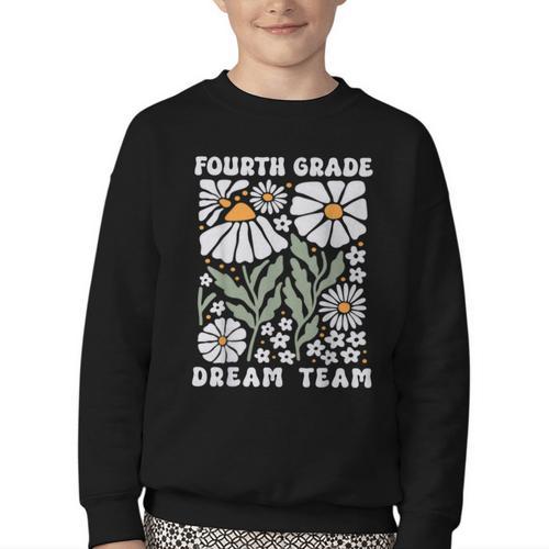 Fourth Grade Dream Team Back To School Boho Flower 4th Grade Youth Crewneck Sweatshirt - Savourry