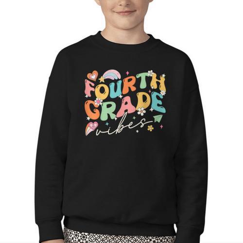 Fourth Grade Vibes 4th Grade Team Groovy Back To School Youth Crewneck Sweatshirt - Savourry
