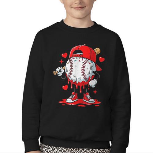 Game Day Baseball Drip Valentine Hearts Sport Lover Youth Crewneck Sweatshirt - Sportilla