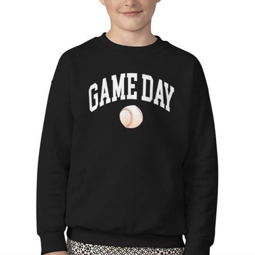 Game Day Baseball Player And Fan Graphic Youth Crewneck Sweatshirt - Sportilla