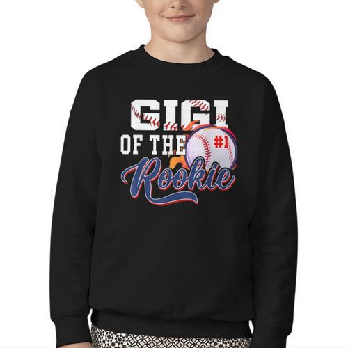 Gigi Rookie Of Year 1st Birthday Baseball Theme Matching Youth Crewneck Sweatshirt - Sportilla