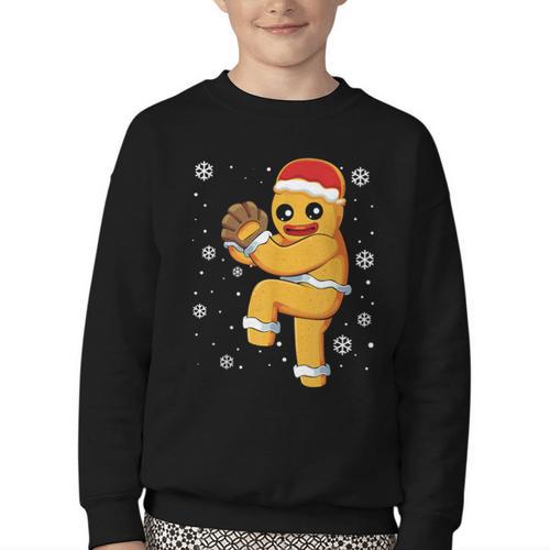 Gingerbread Man Baseball Christmas Youth Crewneck Sweatshirt - Sportilla