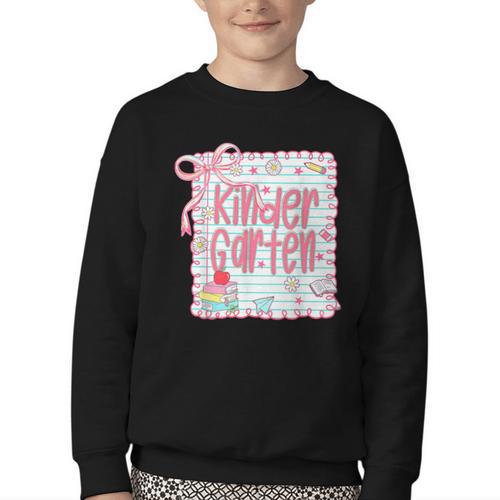 Girls Kindergarten Coquette Bow Pink Preppy Back To School Youth Crewneck Sweatshirt - Savourry