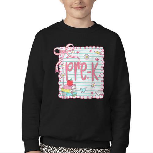 Girls Pre-K Coquette Bow Pink Preppy Back To School Youth Crewneck Sweatshirt - Savourry