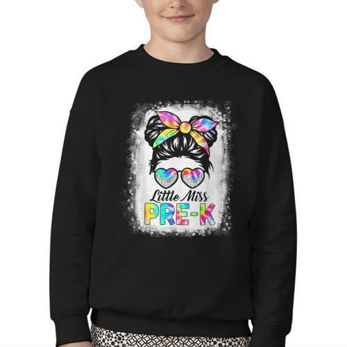 Girls PRE-K Preschool Back To School Cute Little Miss Pre-k Youth Crewneck Sweatshirt - Savourry