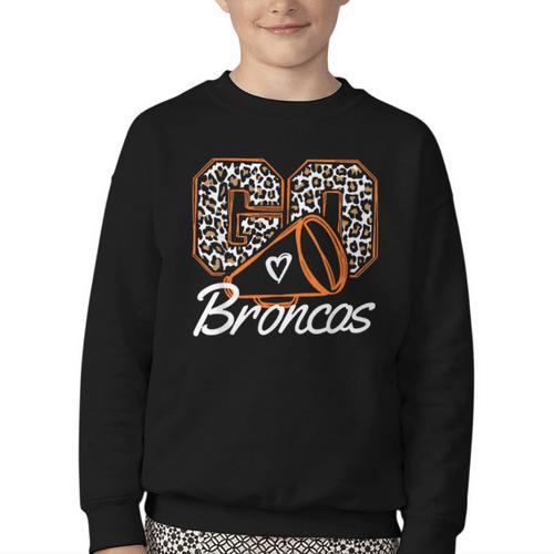 Go Cheer Broncos School Spirit Fan Team Back To School Youth Crewneck Sweatshirt - Savourry