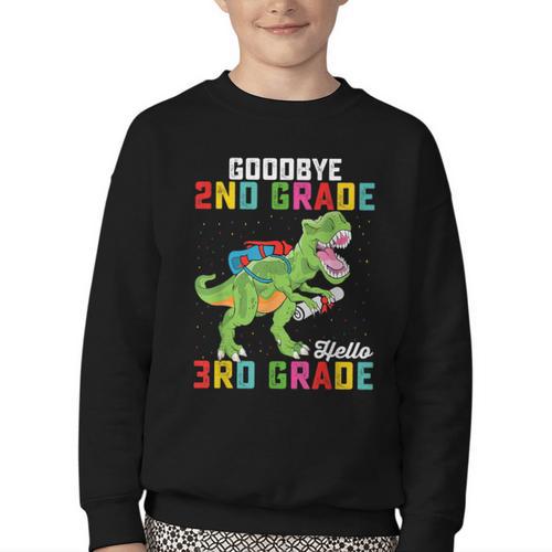 Goodbye 2nd Grade Hello 3rd Grade T Rex Back To School Youth Crewneck Sweatshirt - Savourry