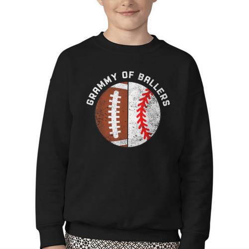 Grammy Of Ballers Football Baseball Grandma Grammy Youth Crewneck Sweatshirt - Sportilla