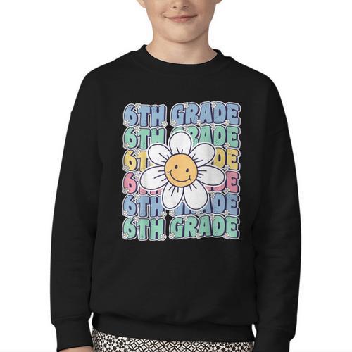 Groovy 6th Grade Back To School First Day Of Sixth Grade Youth Crewneck Sweatshirt - Savourry