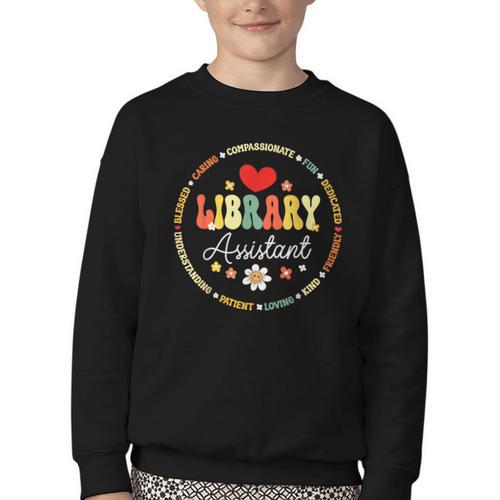 Groovy Librarian School Library Assistant Day Back To School Youth Crewneck Sweatshirt - Savourry