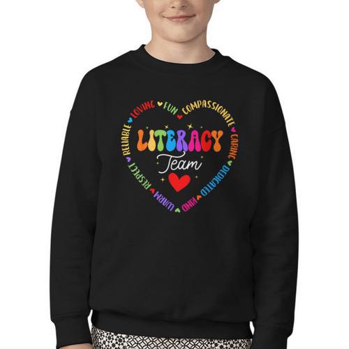 Groovy Literacy Team Reading Appreciation Back To School Youth Crewneck Sweatshirt - Savourry
