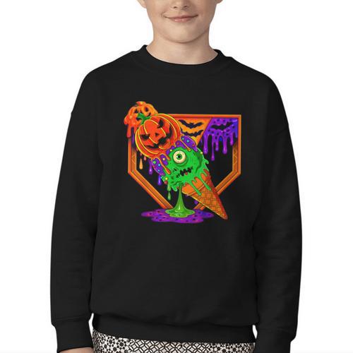 Halloween Baseball Ice Cream Drip Boys Girls Youth Youth Crewneck Sweatshirt - Sportilla