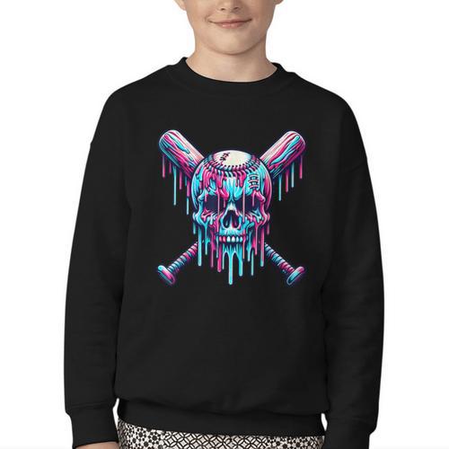 Halloween Baseball Skull Drip Baseball Lifestyle Boy Men Youth Crewneck Sweatshirt - Sportilla