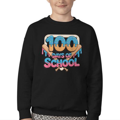 Happy 100 Days Of School Baseball Drip For Kids Teachers Youth Crewneck Sweatshirt - Sportilla