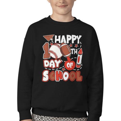 Happy 100 Days Of School Baseball Football PE Teacher Youth Crewneck Sweatshirt - Sportilla