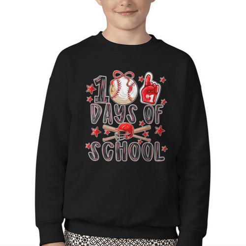 Happy 100 Days Of School Baseball Girls Coquette Bow Teacher Youth Crewneck Sweatshirt - Sportilla