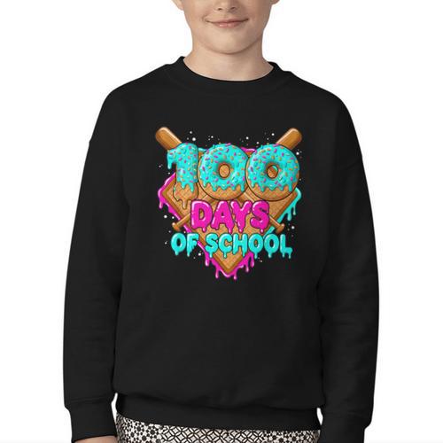 Happy 100 Days Of School Costume Baseball Drip Ice Cream Youth Crewneck Sweatshirt - Sportilla
