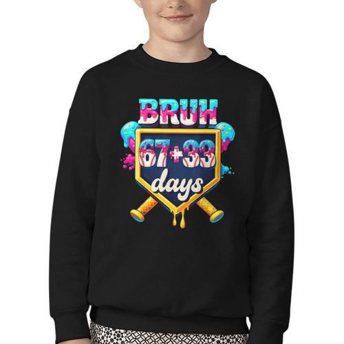 Happy 6733 Days Of School Baseball Drip 100th Day Of School Youth Crewneck Sweatshirt - Sportilla