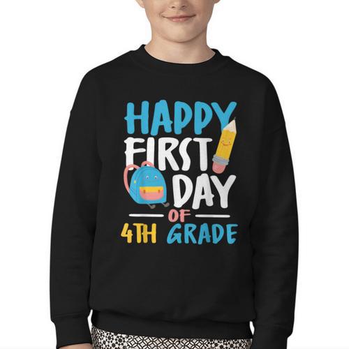 Happy First Day Of 4th Grade Student Back To School Youth Crewneck Sweatshirt - Savourry