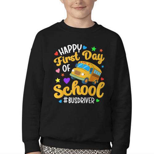 Happy First Day Of School Bus Driver Back To School Youth Crewneck Sweatshirt - Savourry