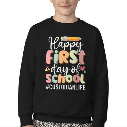 Happy First Day Of School Custodian Life Back To School Youth Crewneck Sweatshirt - Savourry