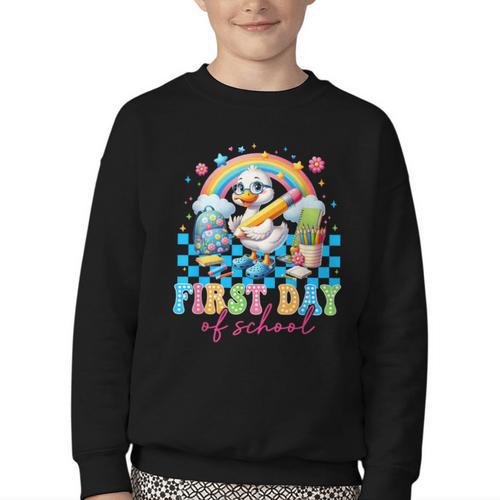 Happy First Day Of School Goose Cute Duck Back To School Youth Crewneck Sweatshirt - Savourry