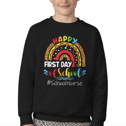 Happy First Day Of School Nurse Rainbow Back To School Youth Crewneck Sweatshirt - Savourry