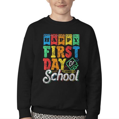 Happy First Day Of School Pupil Kids Grade Back To School 1 Youth Crewneck Sweatshirt - Savourry