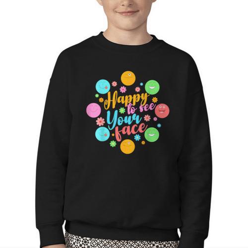 Happy To See Your Face Colorful Ball Back To School Youth Crewneck Sweatshirt - Savourry