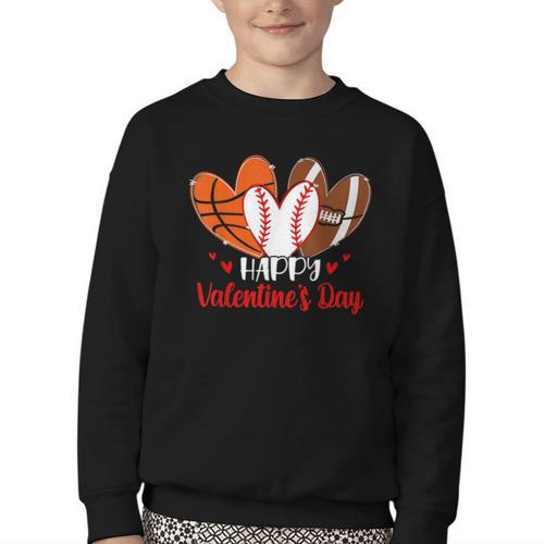 Happy Valentines Day Shirt Boys Basketball Baseball Football Youth Crewneck Sweatshirt - Sportilla