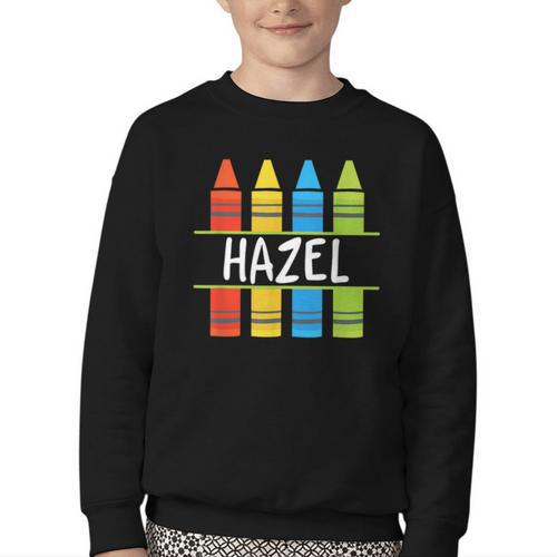 Hazel Crayon Back To School Kids Youth Crewneck Sweatshirt - Savourry