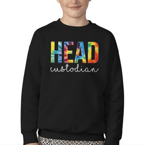 Head Custodian Women Tie Dye Back To School Appreciation Day Youth Crewneck Sweatshirt - Savourry