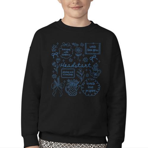 Headstart Love Inspire Teach Blue Bow Back To School Youth Crewneck Sweatshirt - Savourry