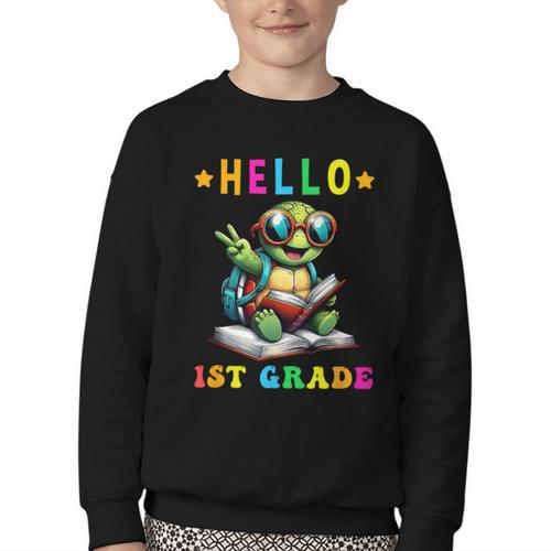 Hello 1st Grade Turtle Lovers Back To School Kids Boys Girls Youth Crewneck Sweatshirt - Savourry