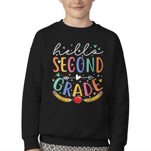 Hello 2nd Grade Tshirt Second Grade Back To School Youth Crewneck Sweatshirt - Savourry