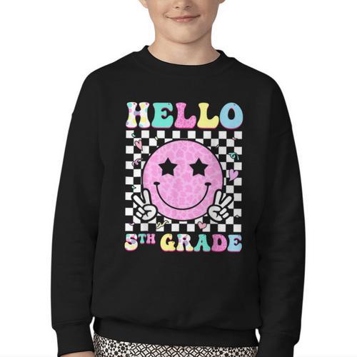Hello 5th Grade Groovy Back To School Fifth Grade Girls Kids Youth Crewneck Sweatshirt - Savourry