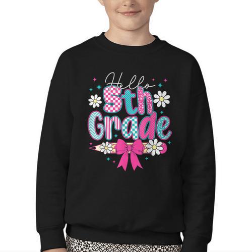 Hello Fifth Grade Team 5th Grade Back To School Boys Girls Youth Crewneck Sweatshirt - Savourry