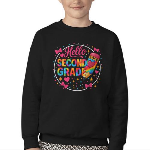Hello Second Grade Tie Dye Pencil Back To School 2nd Grade Youth Crewneck Sweatshirt - Savourry