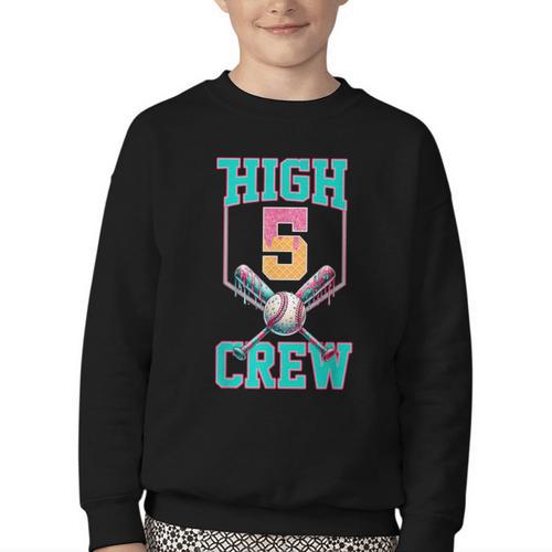 Hi 5 Birthday Party Decorations For Boy Baseball Drip 5th Youth Crewneck Sweatshirt - Sportilla