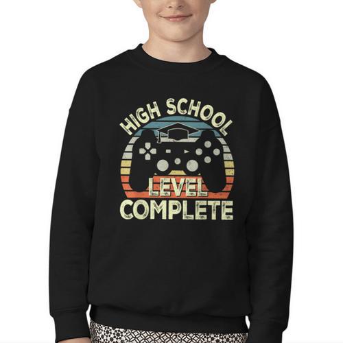 High School Level Unlocked Video Game Back To School Boys Youth Crewneck Sweatshirt - Savourry