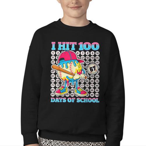 I Hit 100 Days Of School 67 Drip Baseball Boys Kids Youth Crewneck Sweatshirt - Sportilla