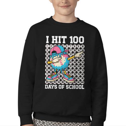I Hit 100 Days Of School Baseball Ice Cream Drip Boys Girls Youth Crewneck Sweatshirt - Sportilla